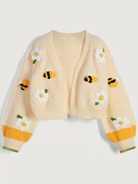 Bee Flower Embroidery Cardigan Size Large TEMPORARILY UNAVAILABLE DO NOT PURCHAS